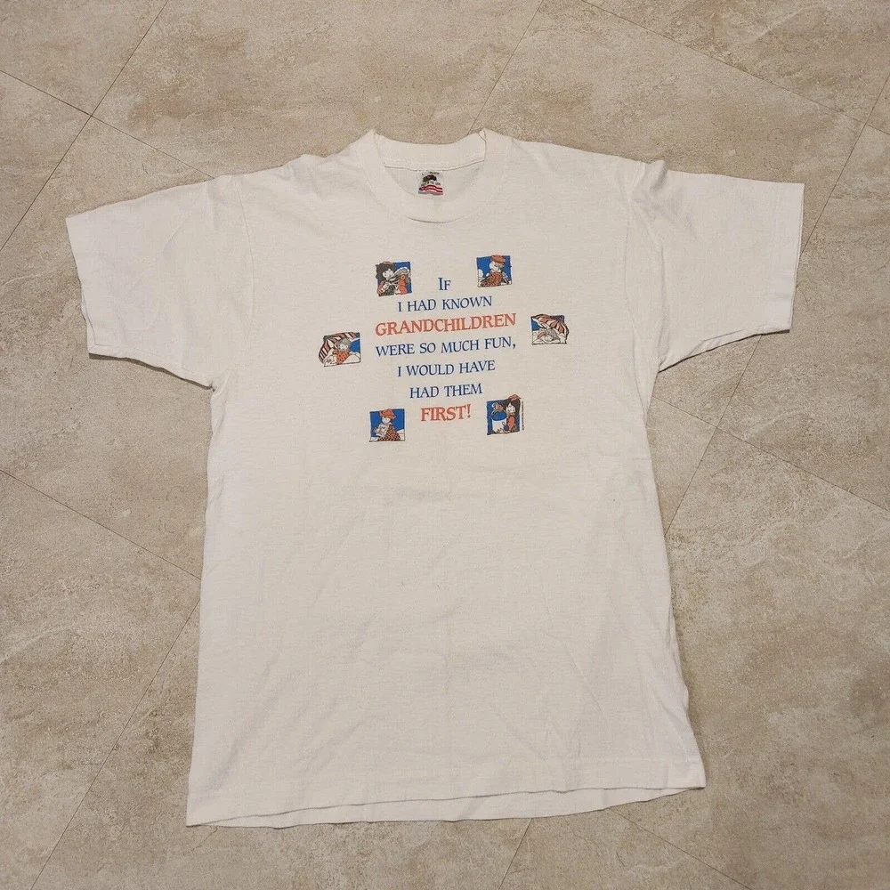 VTG‎ 90s Grandma Grandpa Granny Grandchildren Grand Child Single Stitch T Shirt - Picture 2 of 10